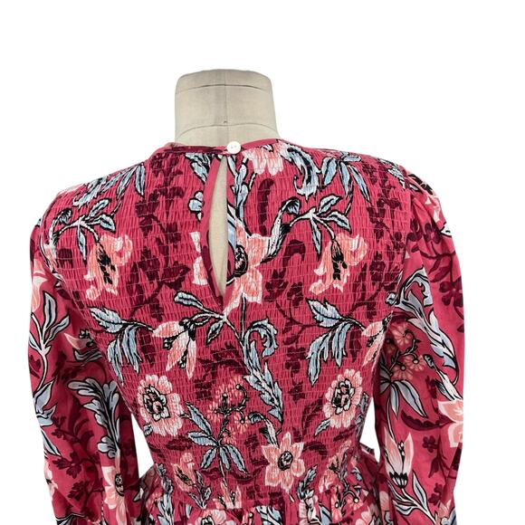 Banjanan Mortiz Dress Midi Smocked Floral Print Cotton Pink Size Small - Picture 10 of 14